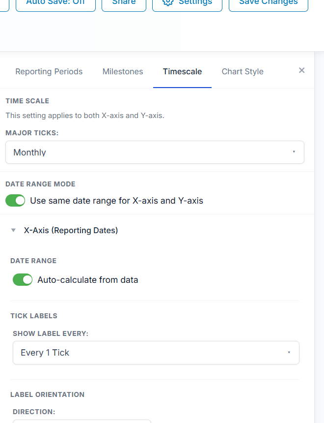 MTA chart style settings panel